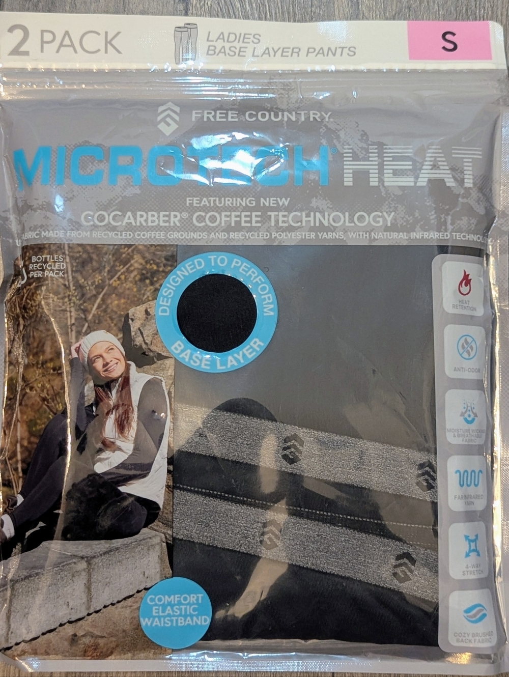 Free Country Ladies Base Layer Pants Black Pack Of 2 Small New